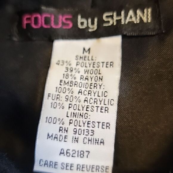 Focus by Shani- Wool/ Rayon, Blk/ Ivory jkt. Lined. Size M. Embroidery - Picture 9 of 9